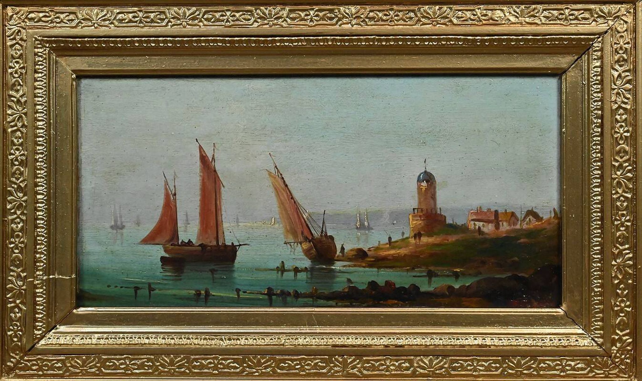Tableau "Sailboats on the Mediterranean", oil on panel, French school of the 19th century.
