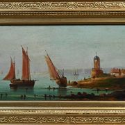 Tableau "Sailboats on the Mediterranean", oil on panel, French school of the 19th century.