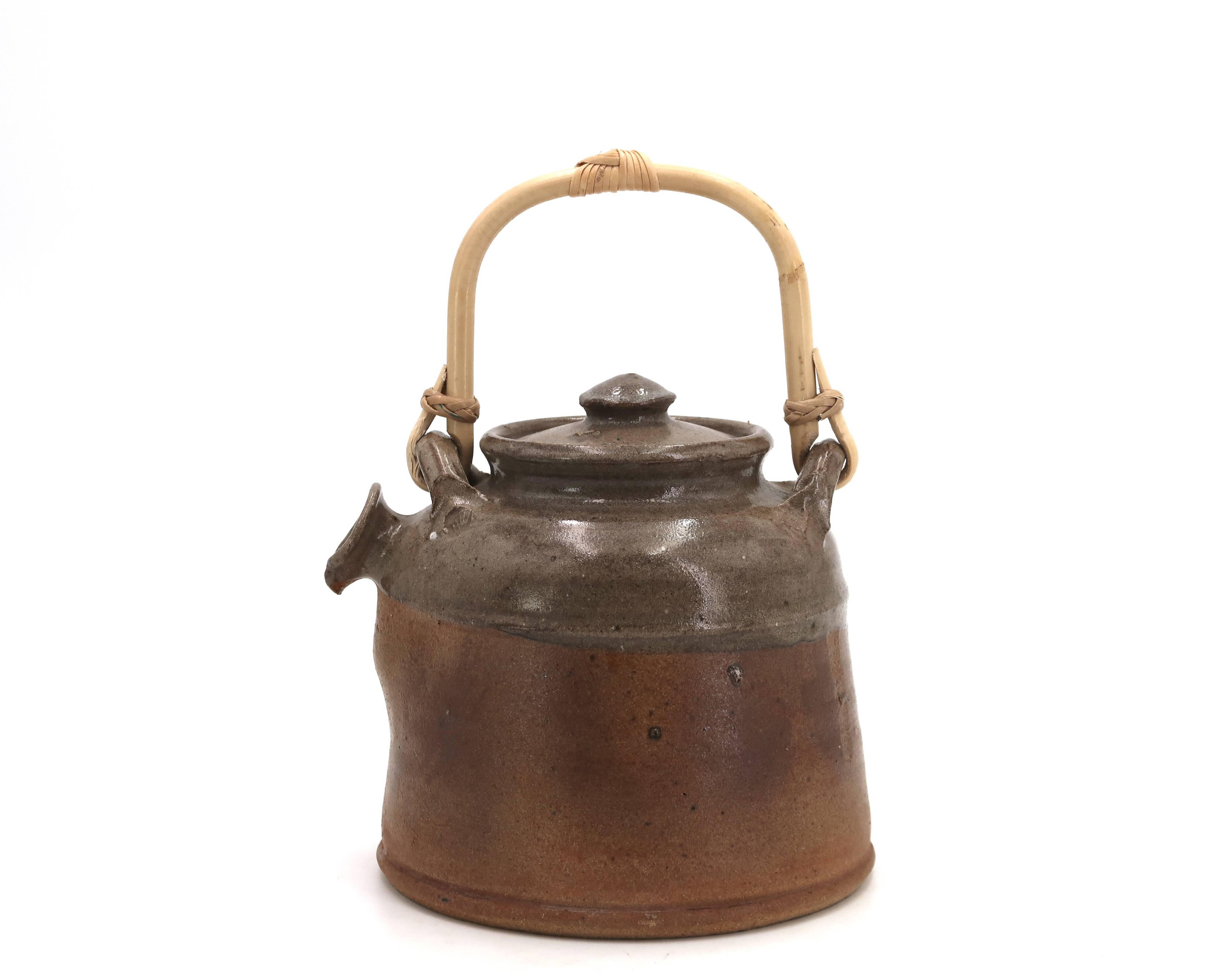 Stoneware teapot by Pierre Digan with bamboo handle, La Borne, 1960s