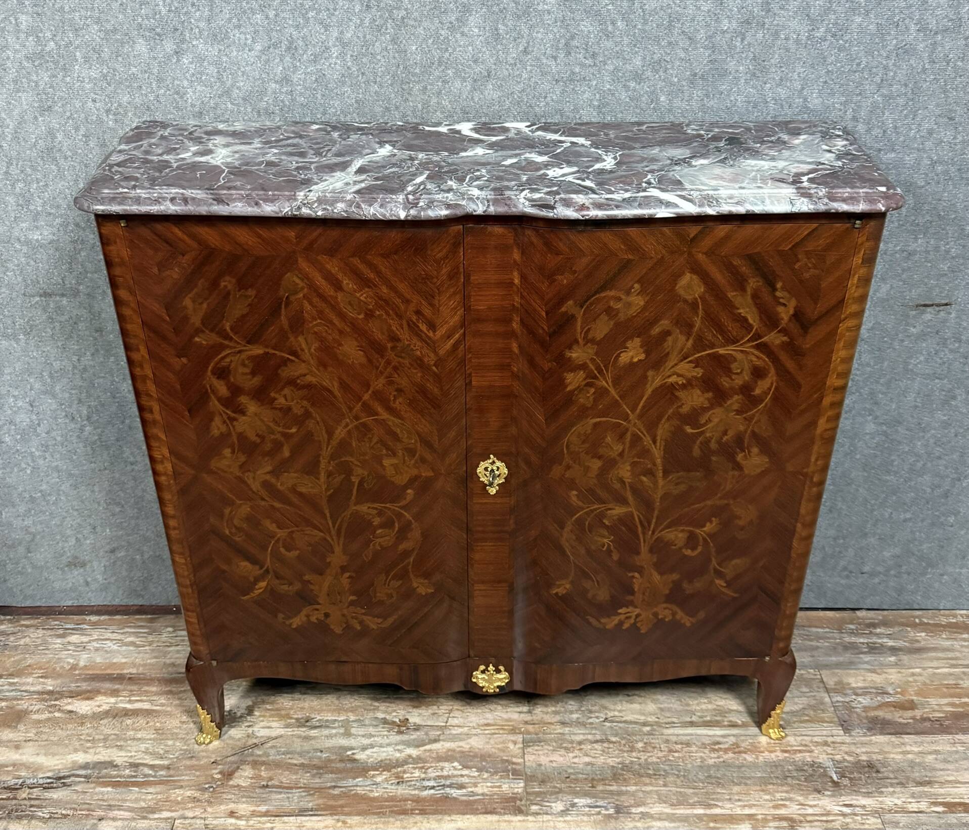 Louis XV style crossbow sideboard in noble wood marquetry circa 1850