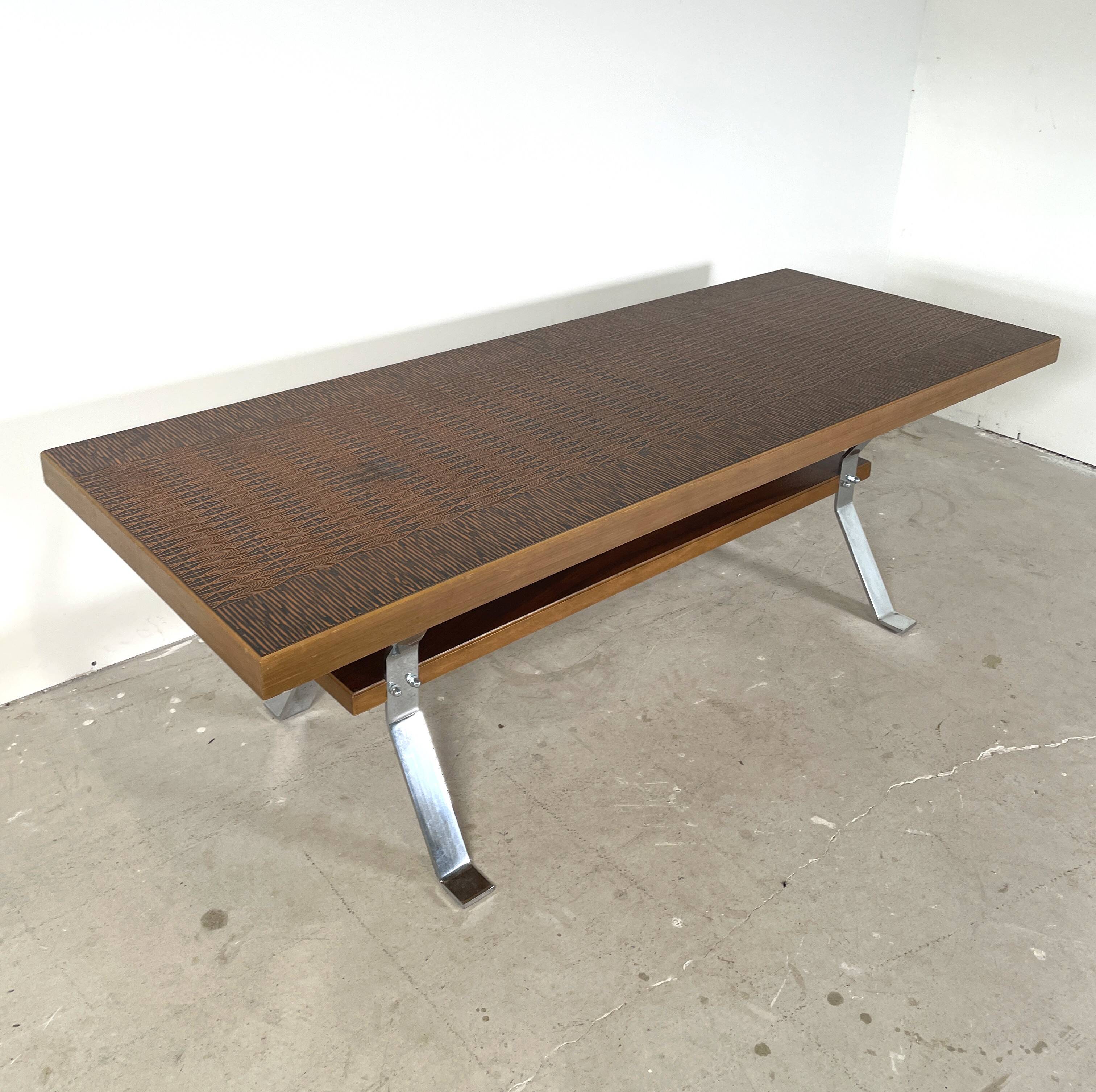 Vintage coffee table with copper top and chrome legs