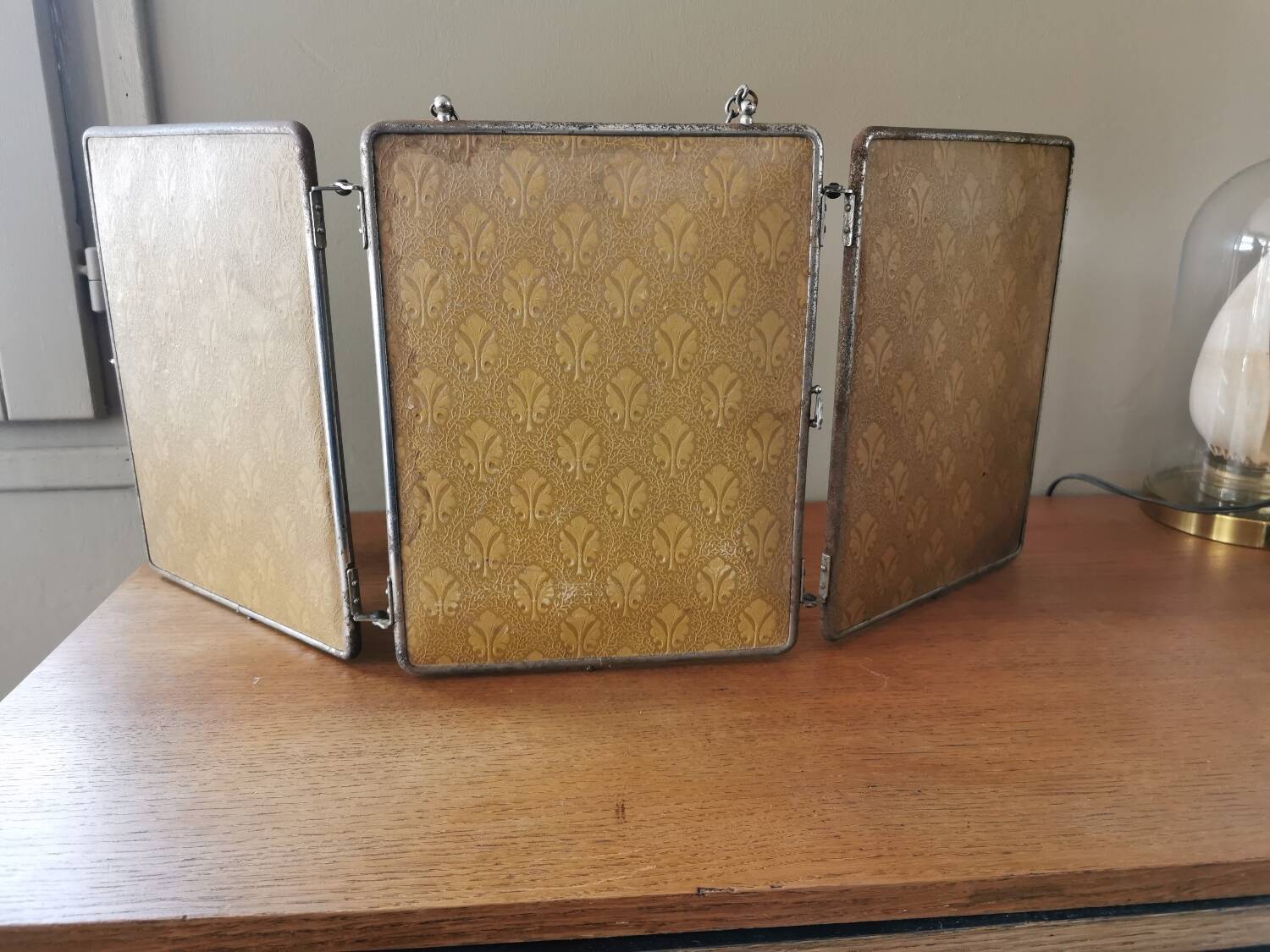 Antique triptych barber mirror
