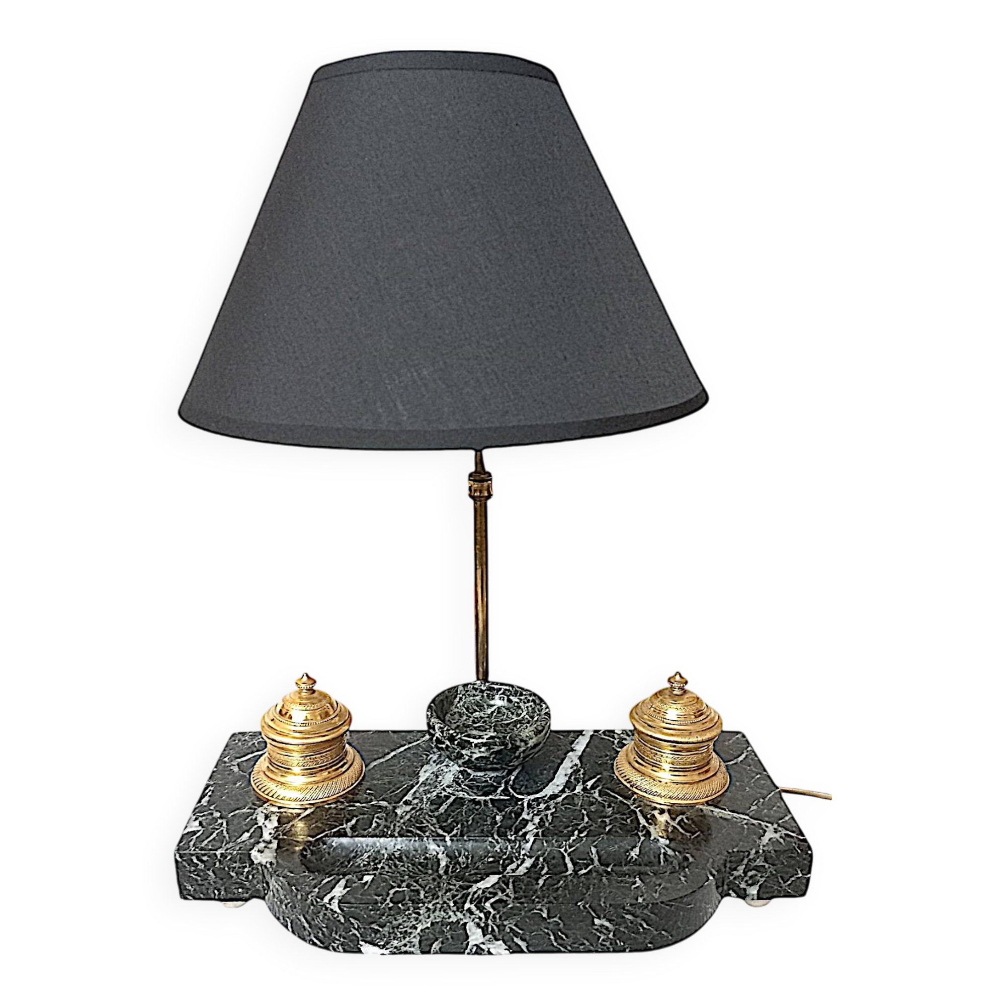 Marble and gilded bronze inkwell lamp