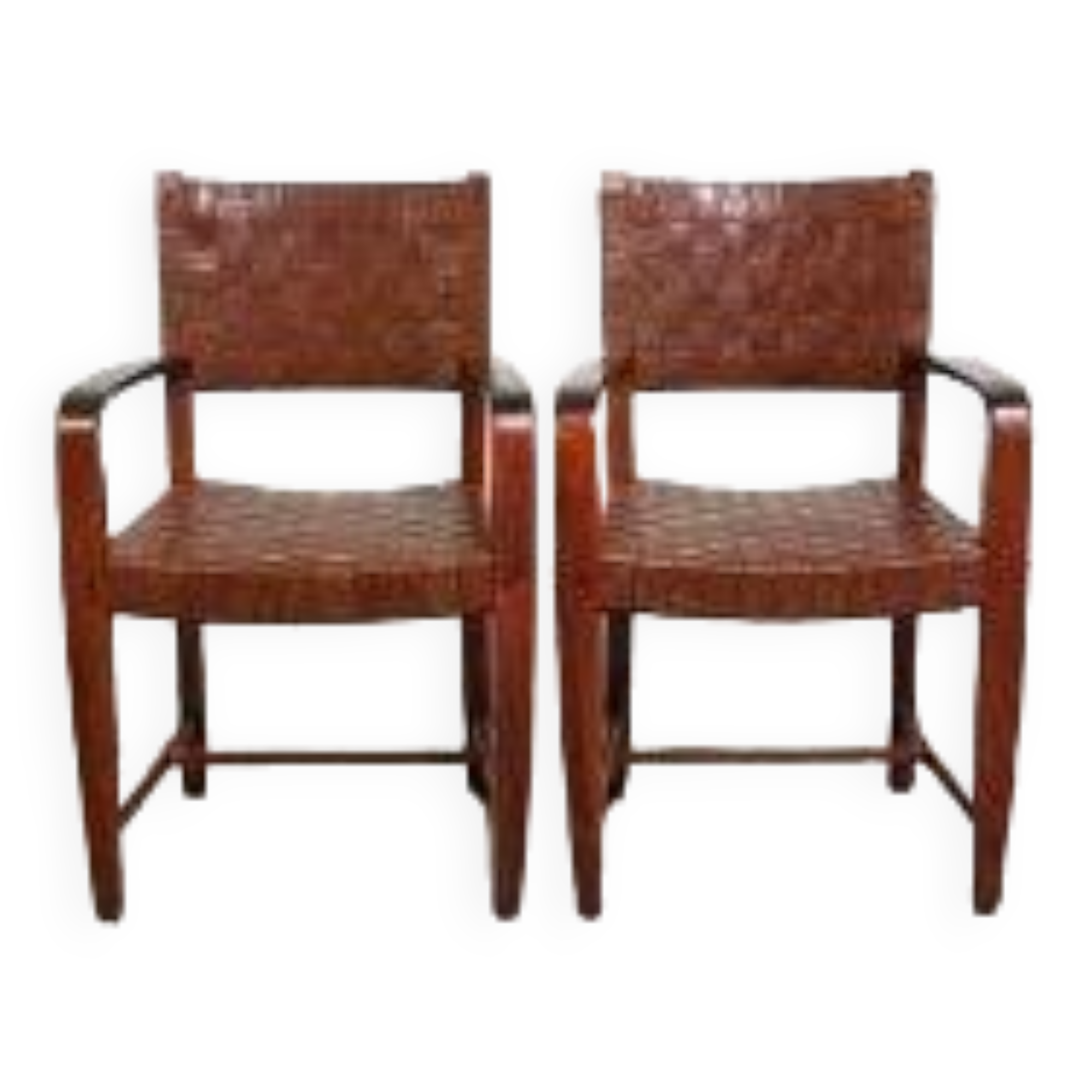 Set of 2 Schuitema design shaker chairs with seat and back in woven leather