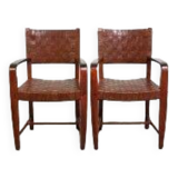 Set of 2 Schuitema design shaker chairs with seat and back in woven leather