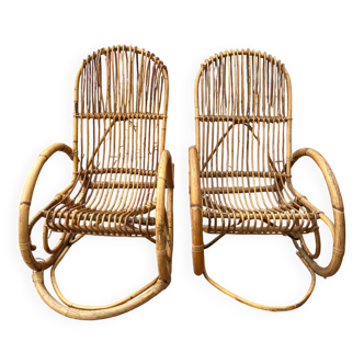 Paire de rocking-chair rotin