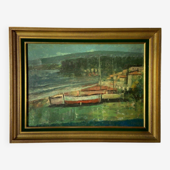Oil on canvas 1950 marine stranded boats