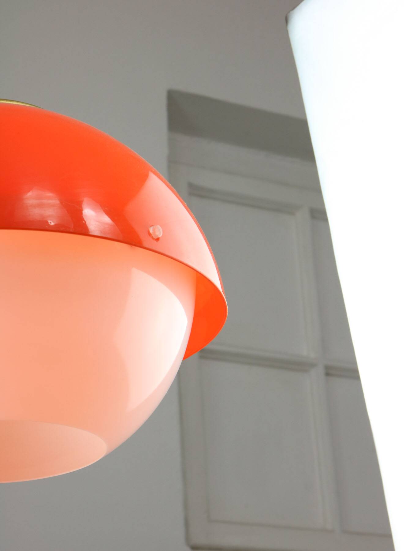 Italian Space Age Orange Plexiglass and Brass Pendant Lamp, 1970s