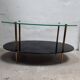 Oval coffee table black glass and vintage 1960 vintage gilded brass feet