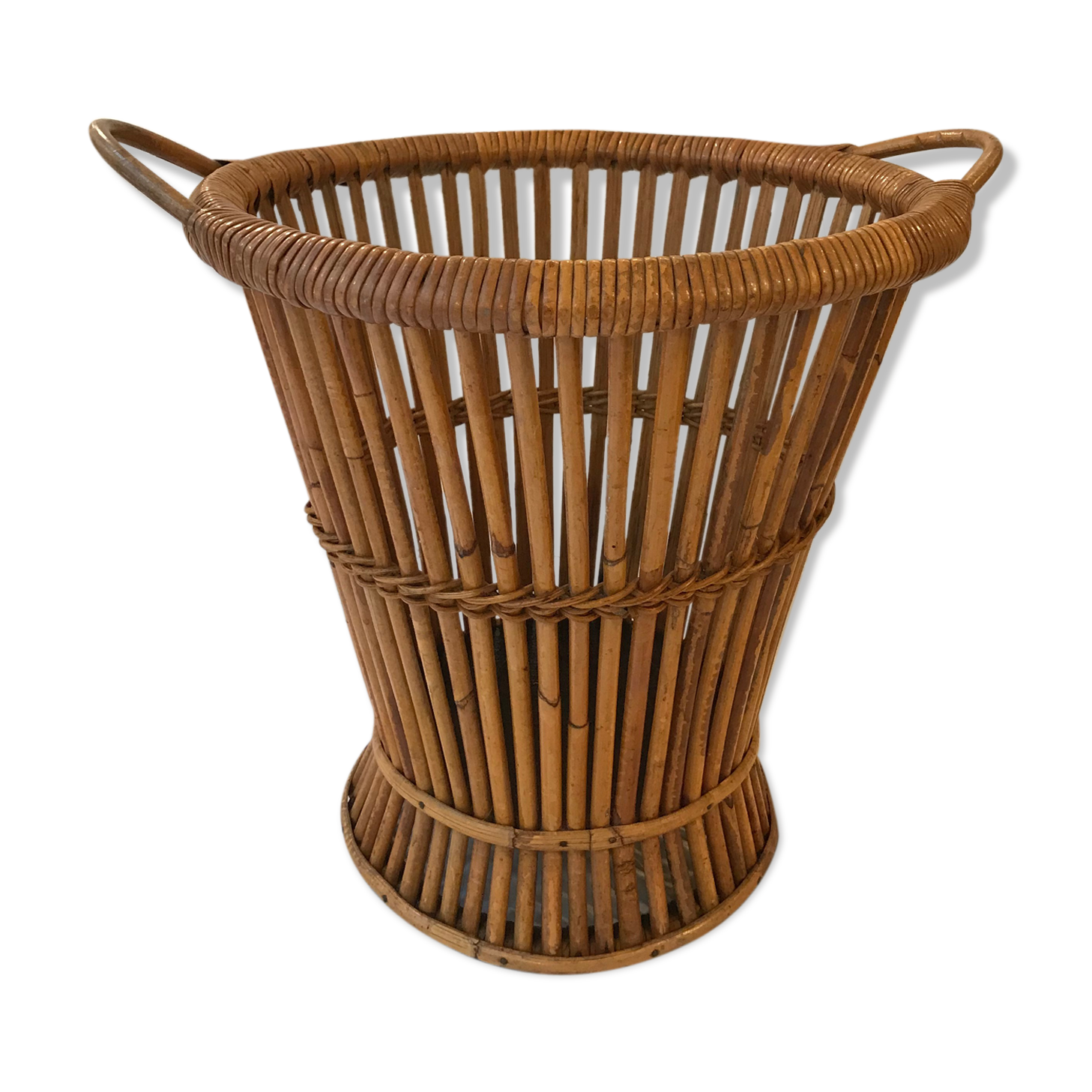 Wicker rattan paper basket 1960, 40 cm