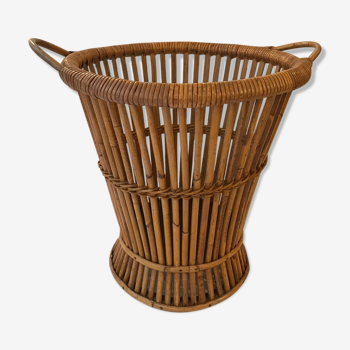 Wicker rattan paper basket 1960, 40 cm