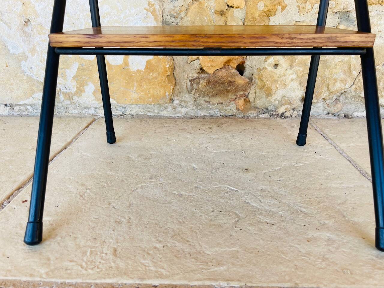 Vintage oak bedside table with black metal legs circa 50s/60s