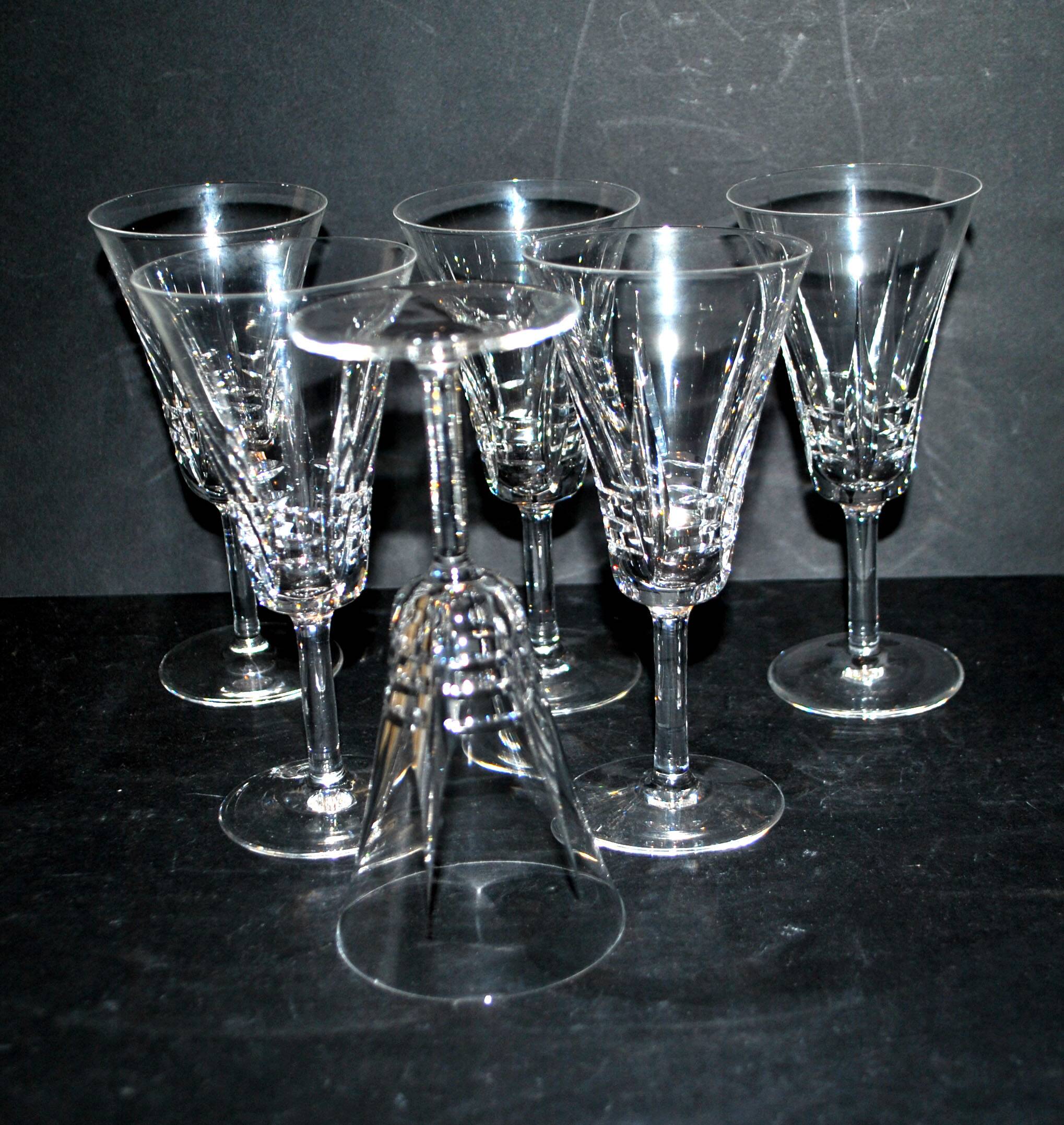 Set of 6 cut crystal wine glasses in cerdagne style - cristallerie lorraine lemberg? h13.5cm