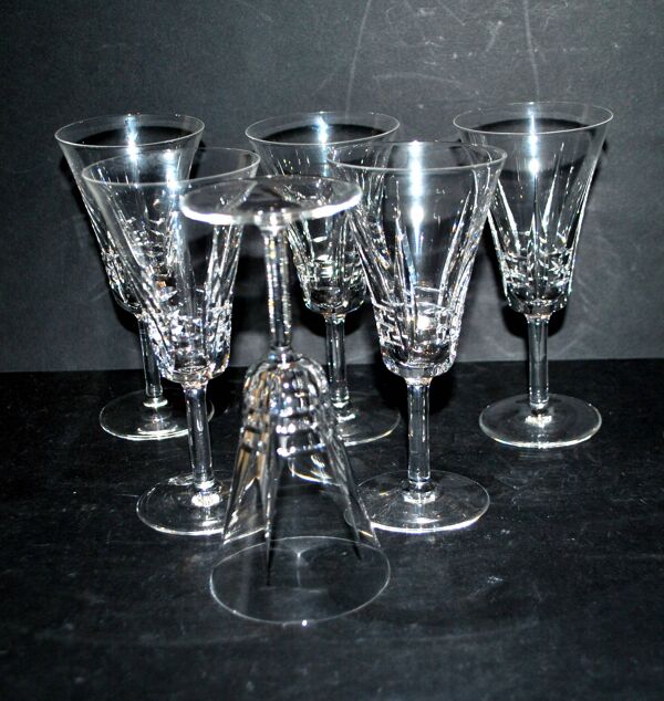 Lot de 6 verres à vin en cristal taillé style cerdagne - cristallerie lorraine lemberg? h13.5cm