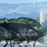 Vintage Mid-Century Modern "The Mediterranean" Swedish Coastal Scape Oil Painting, Framed