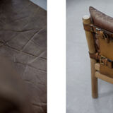 Vintage scandinavian oak & leather 2-seater Safari sofa, 1960s