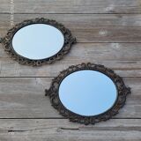 2 miroirs ovales anciens en métal