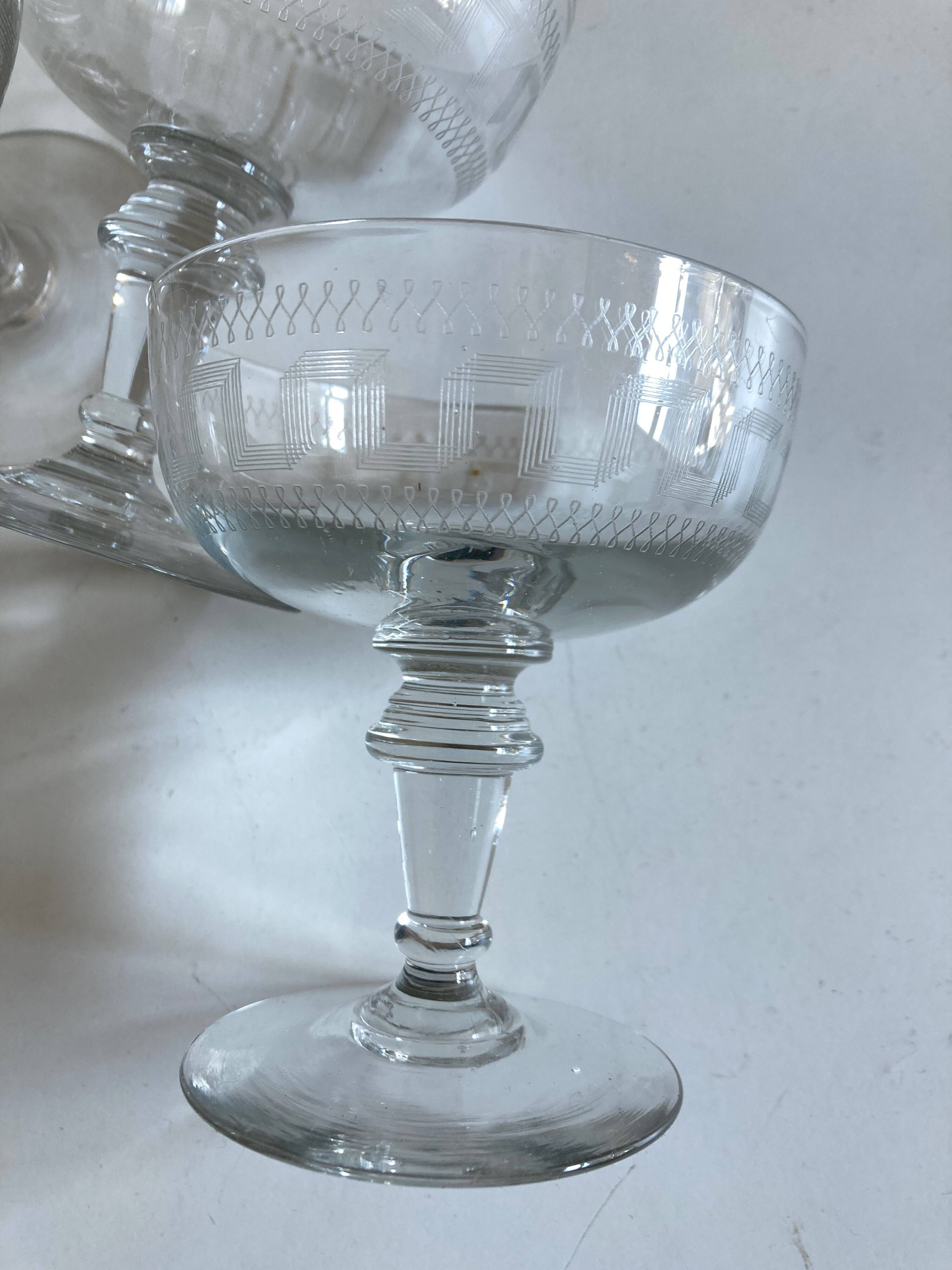 set of 8 neo classic engraved half crystal champagne glasses 1900