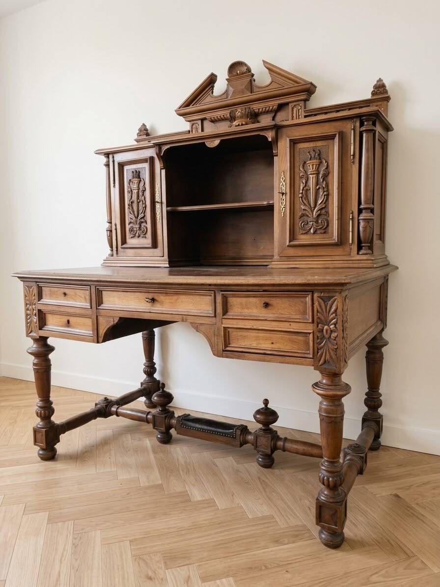 Antique tiered desk in solid oak