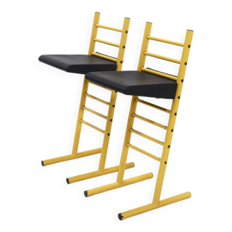 2 tabourets de bar en métal jaune, Italie années 1980