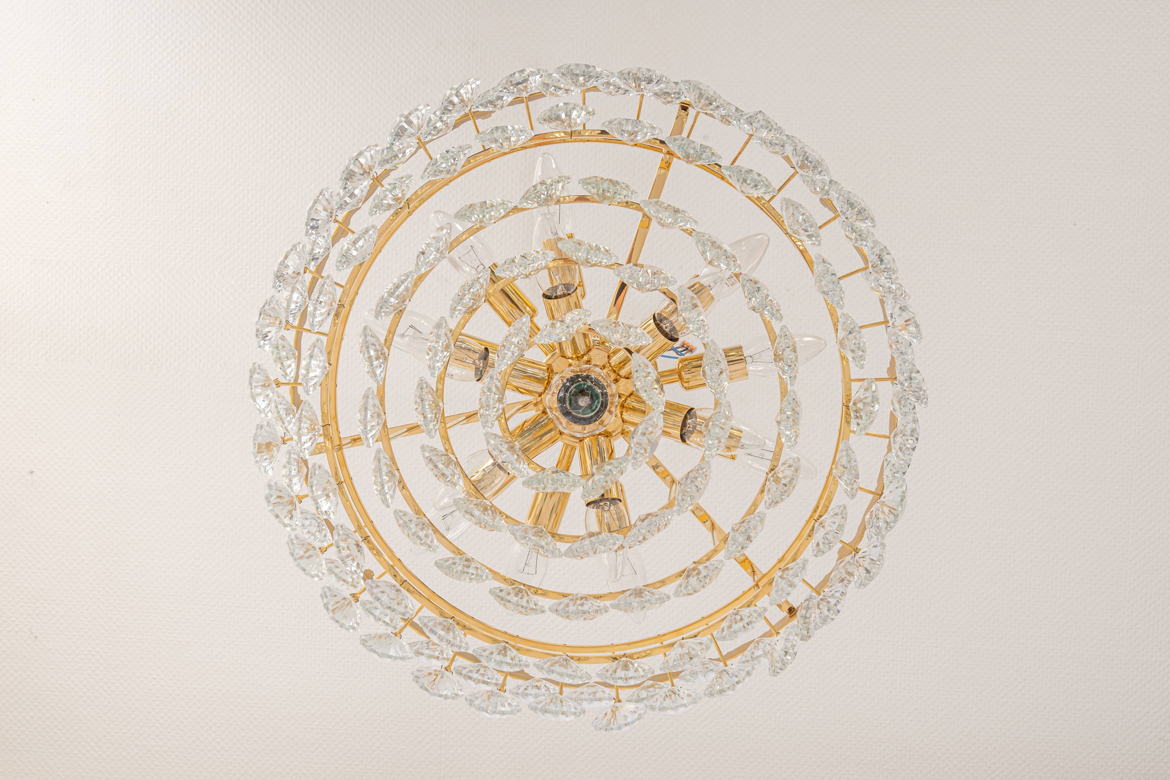 Bakalowits Chandelier, Brass and Crystal Glass, Austria, 1960s