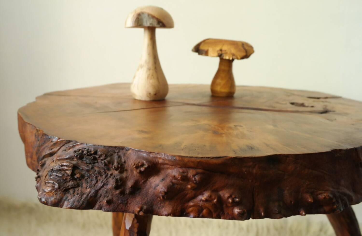Side table, low brutalist made from tree stump.