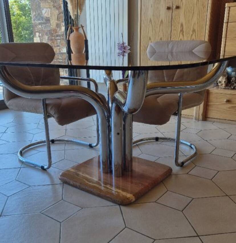 Guido faleschini dining table chrome marble glass funnel 1970 italy