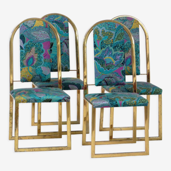 Set of four mid century Hollywood Regency dining room chairs with brass frame, 1970s