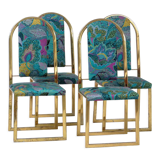 Set of four mid century Hollywood Regency dining room chairs with brass frame, 1970s