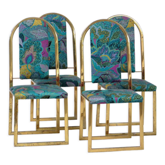 Set of four mid century Hollywood Regency dining room chairs with brass frame, 1970s