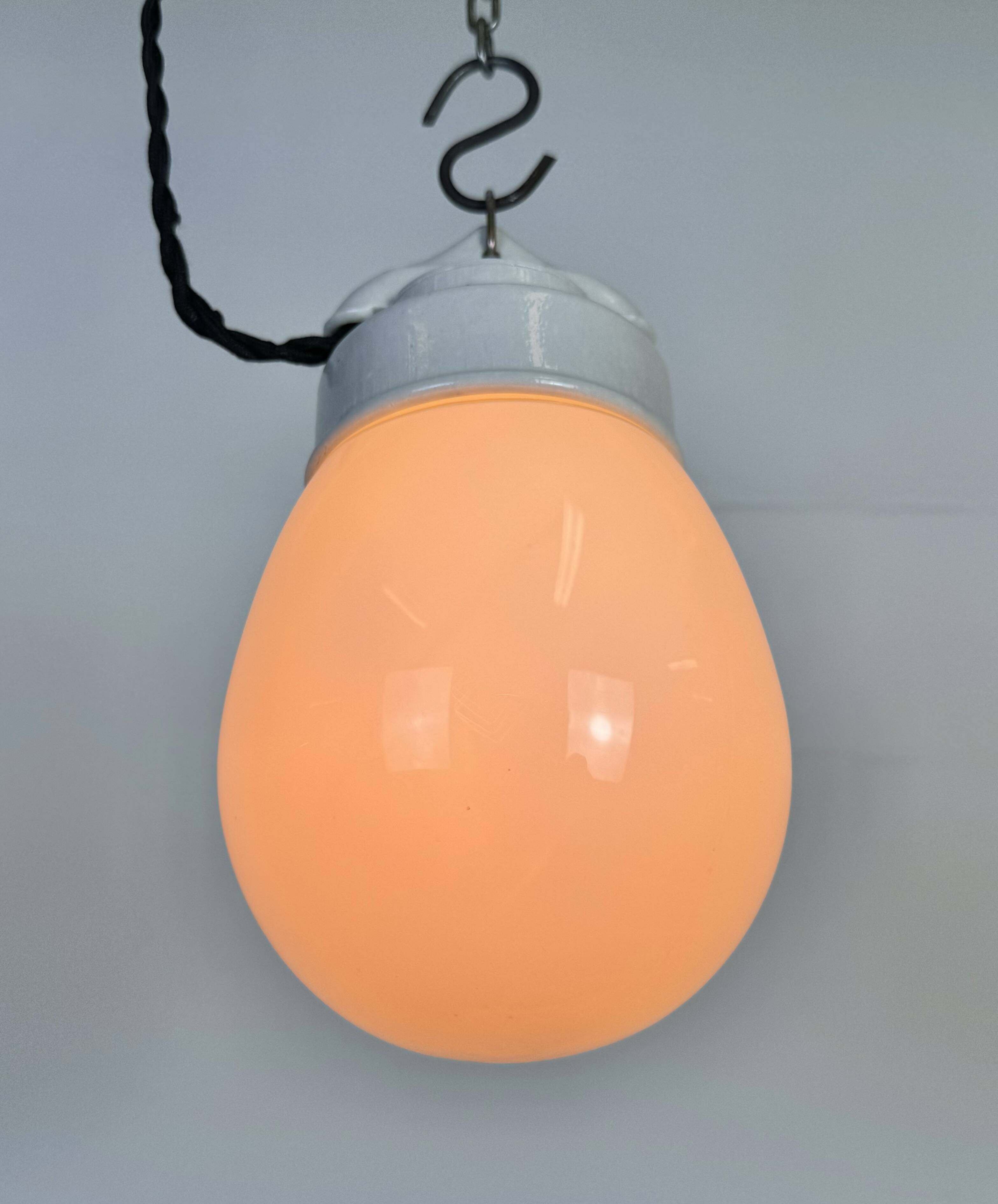 Vintage White Porcelain Pendant Light, 1970s