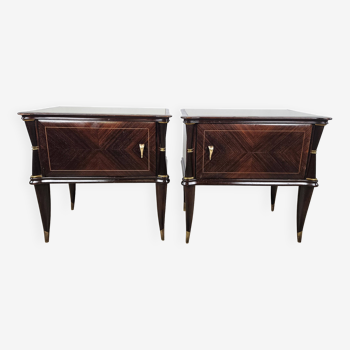 Mahogany and rosewood bedside tables with glass top