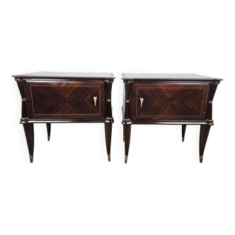 Mahogany and rosewood bedside tables with glass top