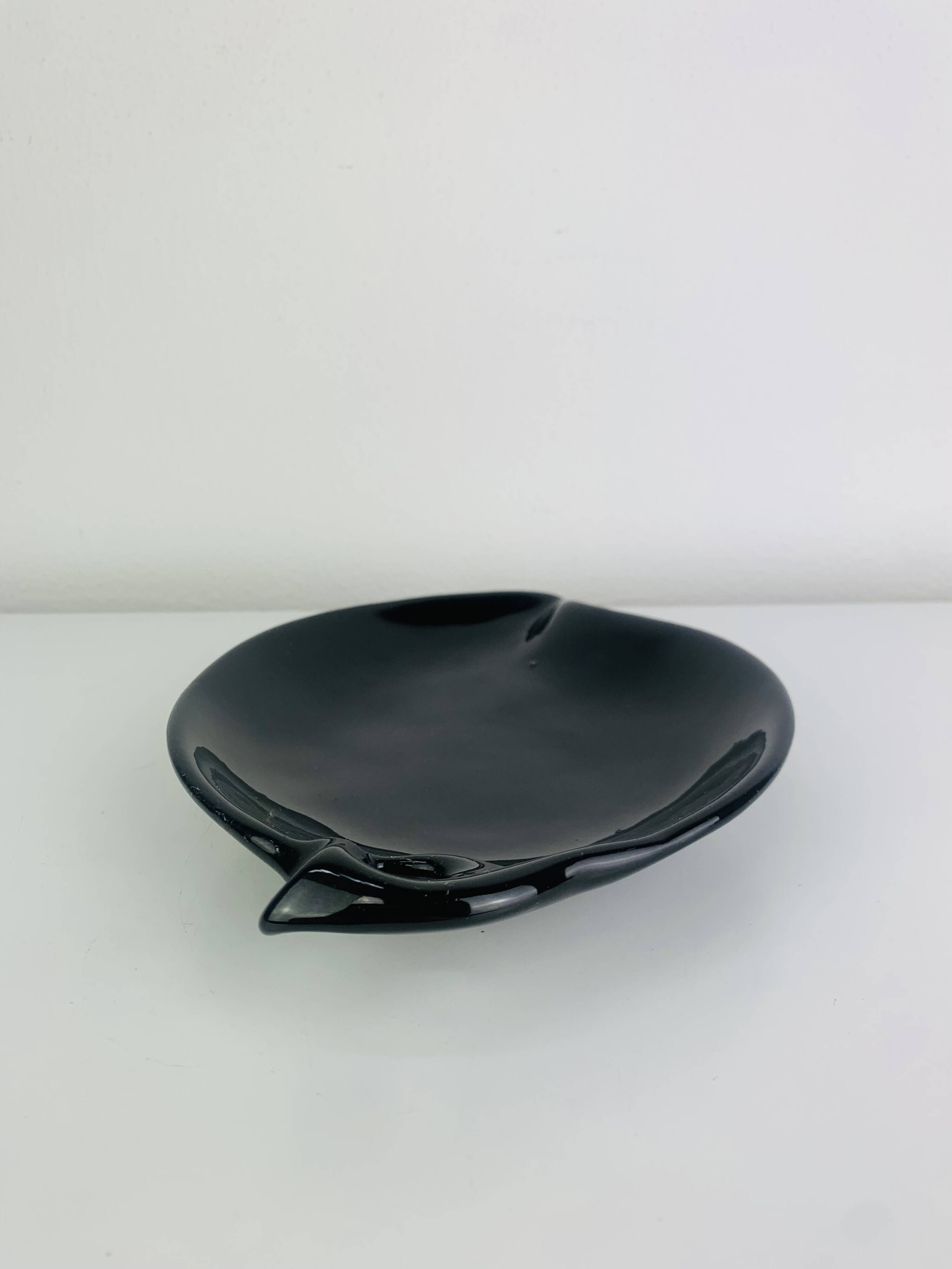 Black ceramic catchall, organic shape, vintage.