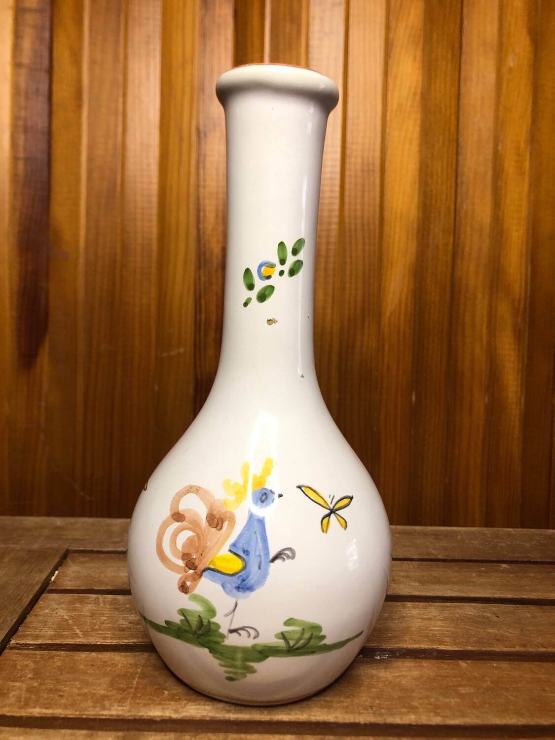 Old Vase Soliflore MOUSTIERS White Ceramic Vintage Painted Decor #A484