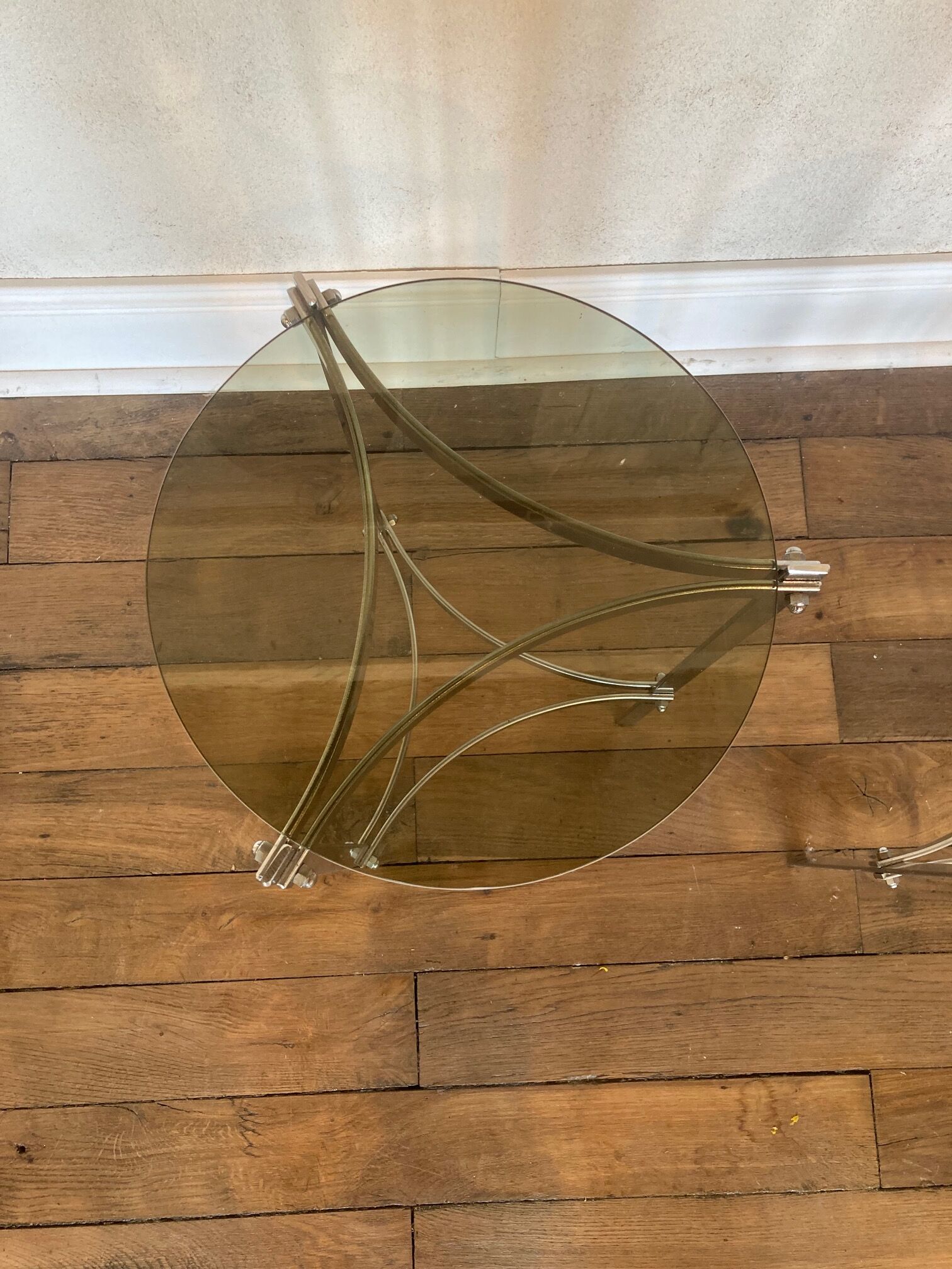 Work from the 70s, pair of chrome metal and glass sofa ends