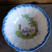 Antique French salad bowl from Martres-Tolosane, hand-painted landscape, bl