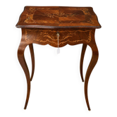 work table from the Napoleonic III era with marquetry of scrolls and patterns
