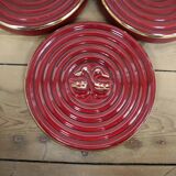 3 small vintage burgundy duck coasters or glasses with gold edging