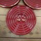 3 small vintage burgundy duck coasters or glasses with gold edging