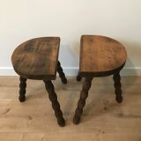Paire de tabouret de traite en bois