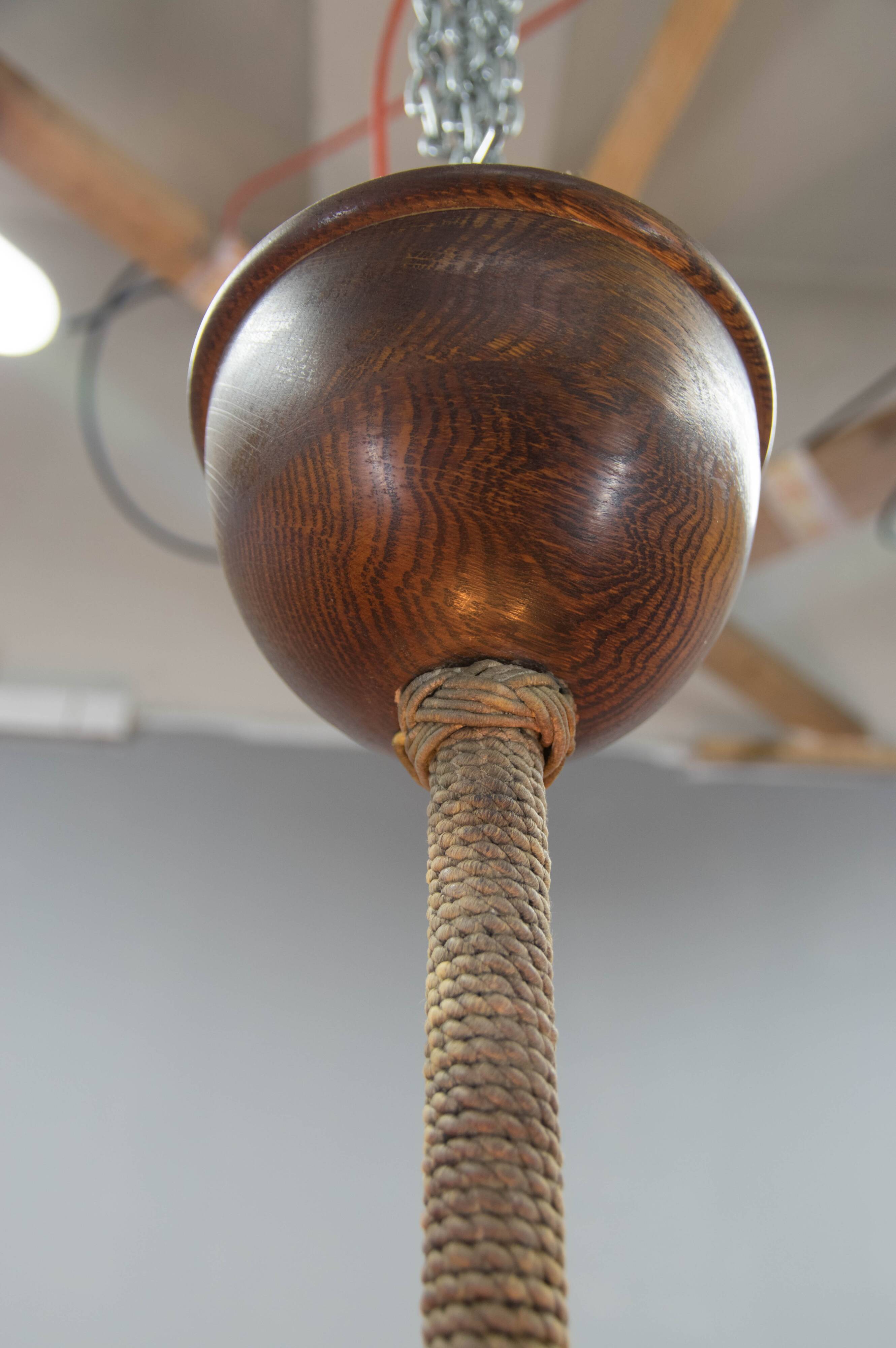 Large Wooden Art Deco Chandelier, 1930s
