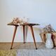 Vintage tripod side table, marquetry diamond top – 50/60