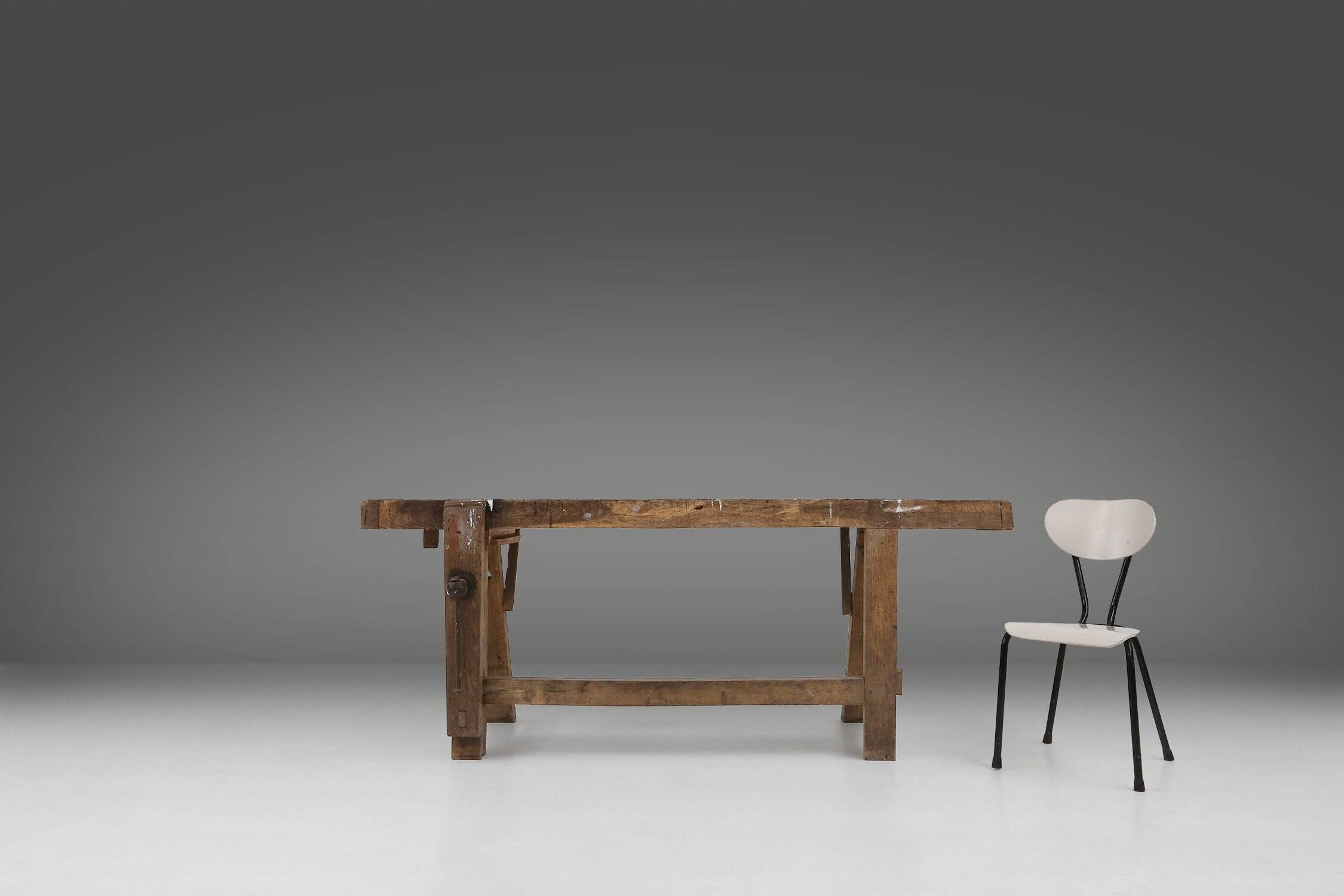 Industrial solid oak Workbench, Belgium ca. 1900