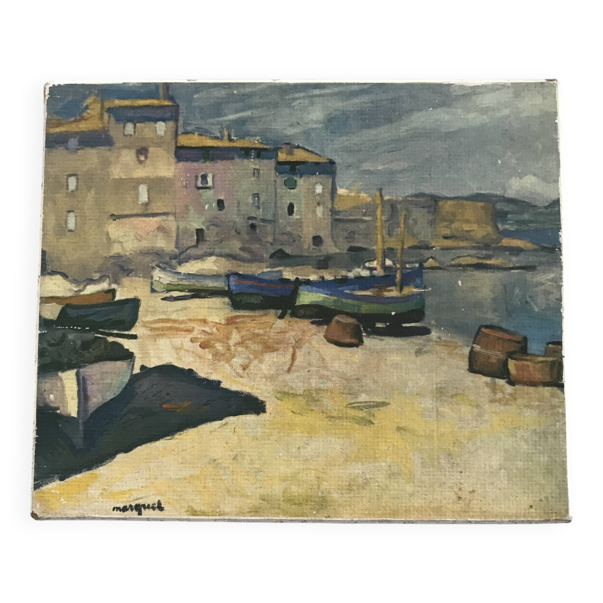 Small painting reproduction of the Port of La Ponche in Saint Tropez