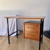 lacquered wood desk and black steel legs design from the 60s and 70s