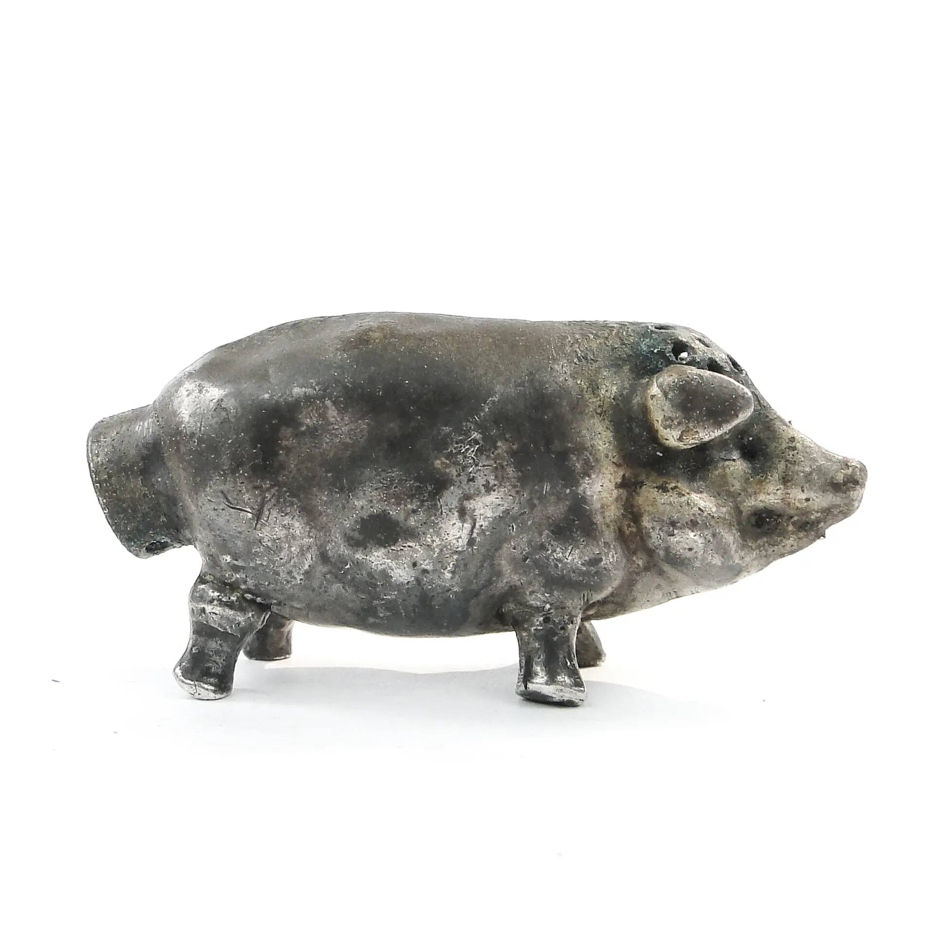 Figurative salt shaker, silver-plated brass, Germany, 19th century