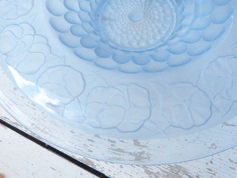 Large Art Deco dish in blue glass Etling Sabino thought patterns