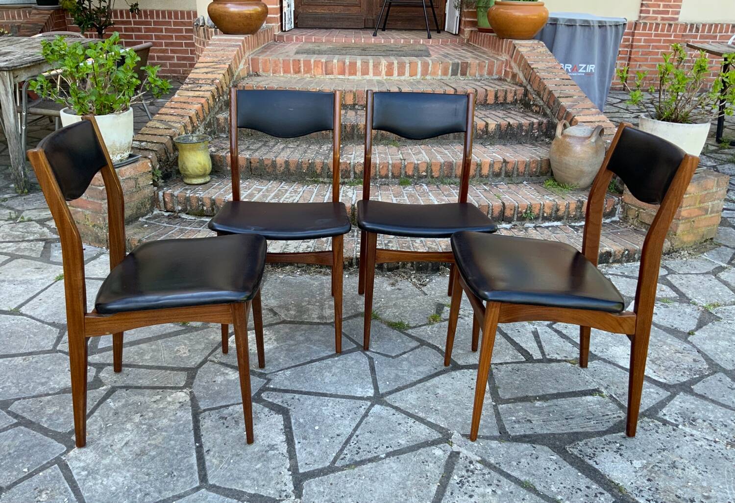 4 Scandinavian black leatherette chairs