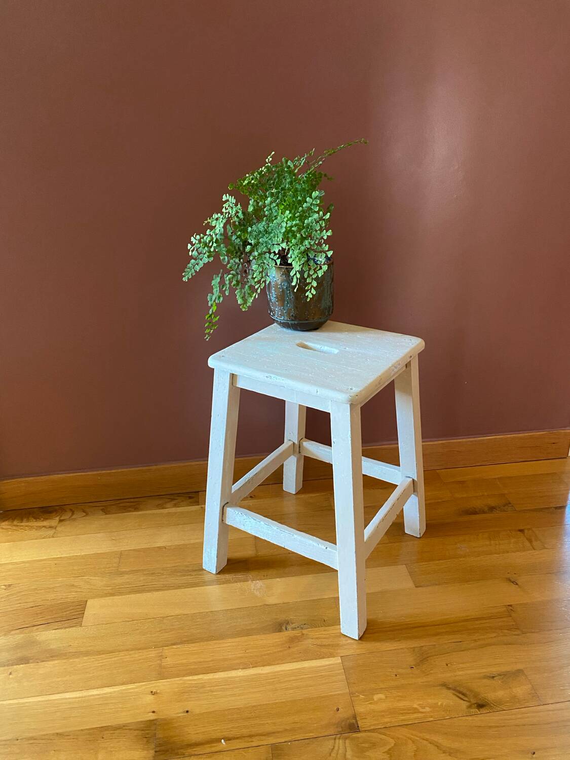 Vintage stool 1950/1960, rustic wooden stool, old workshop chair, kitchen, Shabby style.